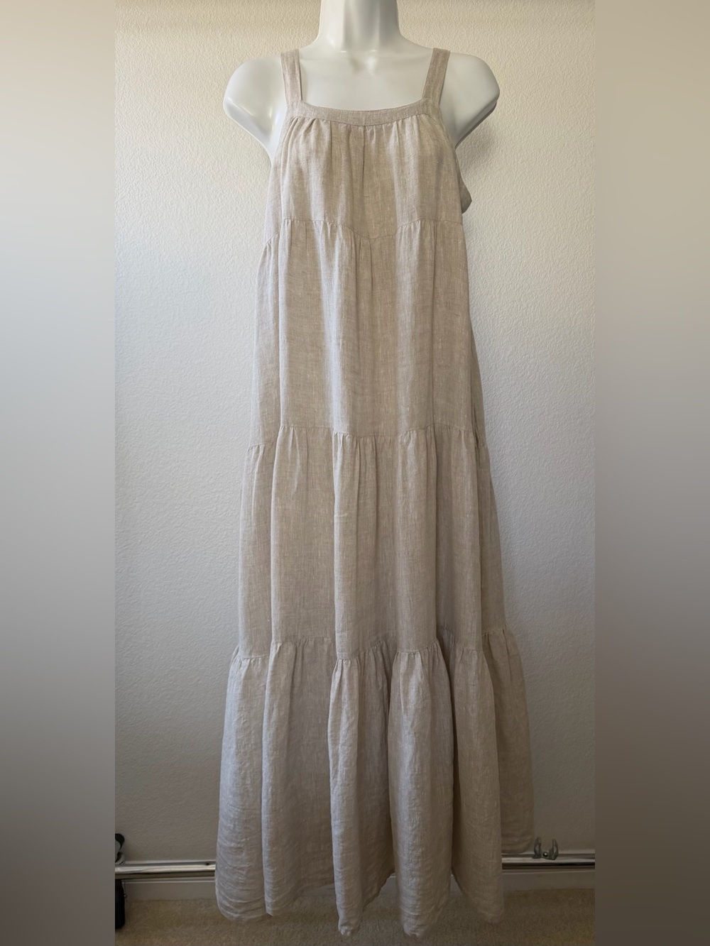 Anthropologie Laude The Label Strappy Tiered Natural Linen Maxi Dress Size XS - Picture 6 of 15